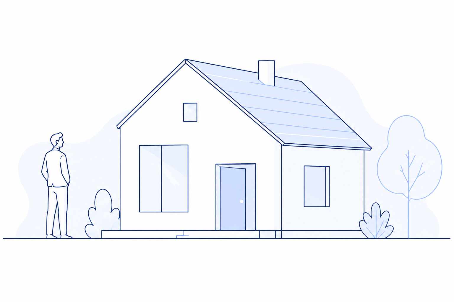 Ilustración conceptual de una vivienda y una persona. No representa una propiedad real.